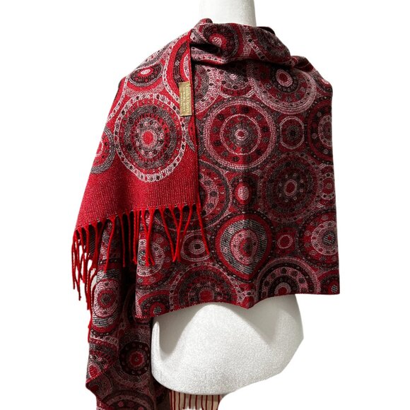 Luxury Uriah Baby Alpaca Wrap Shawl | Rich Red Pattern | Made in Peru - Picture 2 of 16